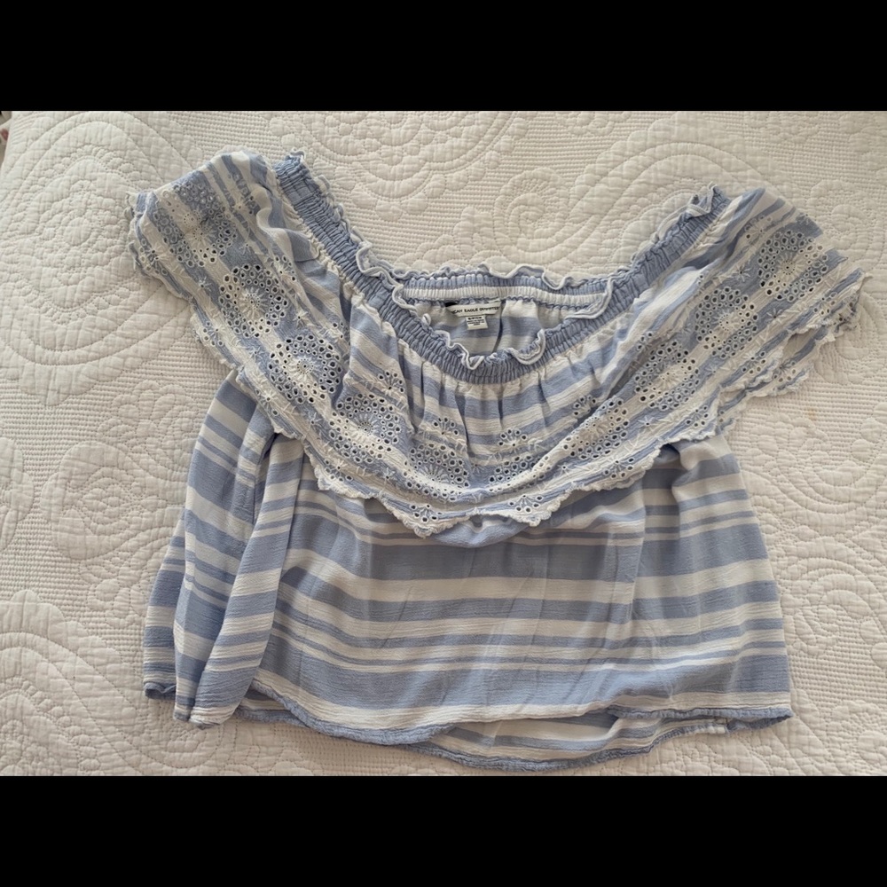 Blue and white crop top